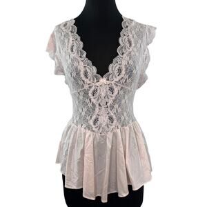 VINTAGE Sears Apostrophe Light Pink Babydoll Dress Floral Sheer V-Neck M Medium